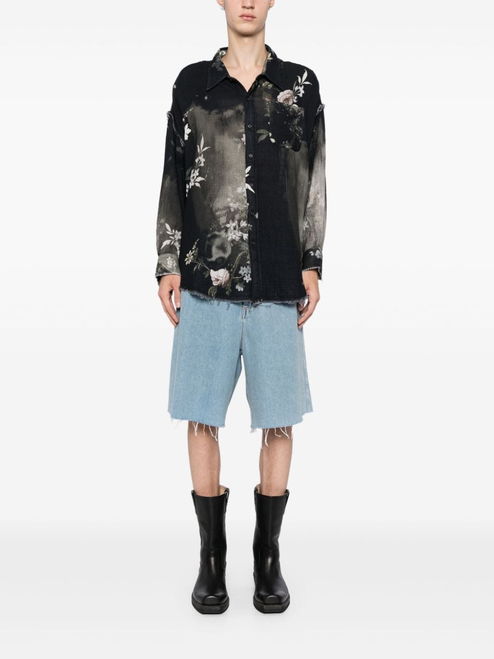 Shredded Seam floral print shirt - 2