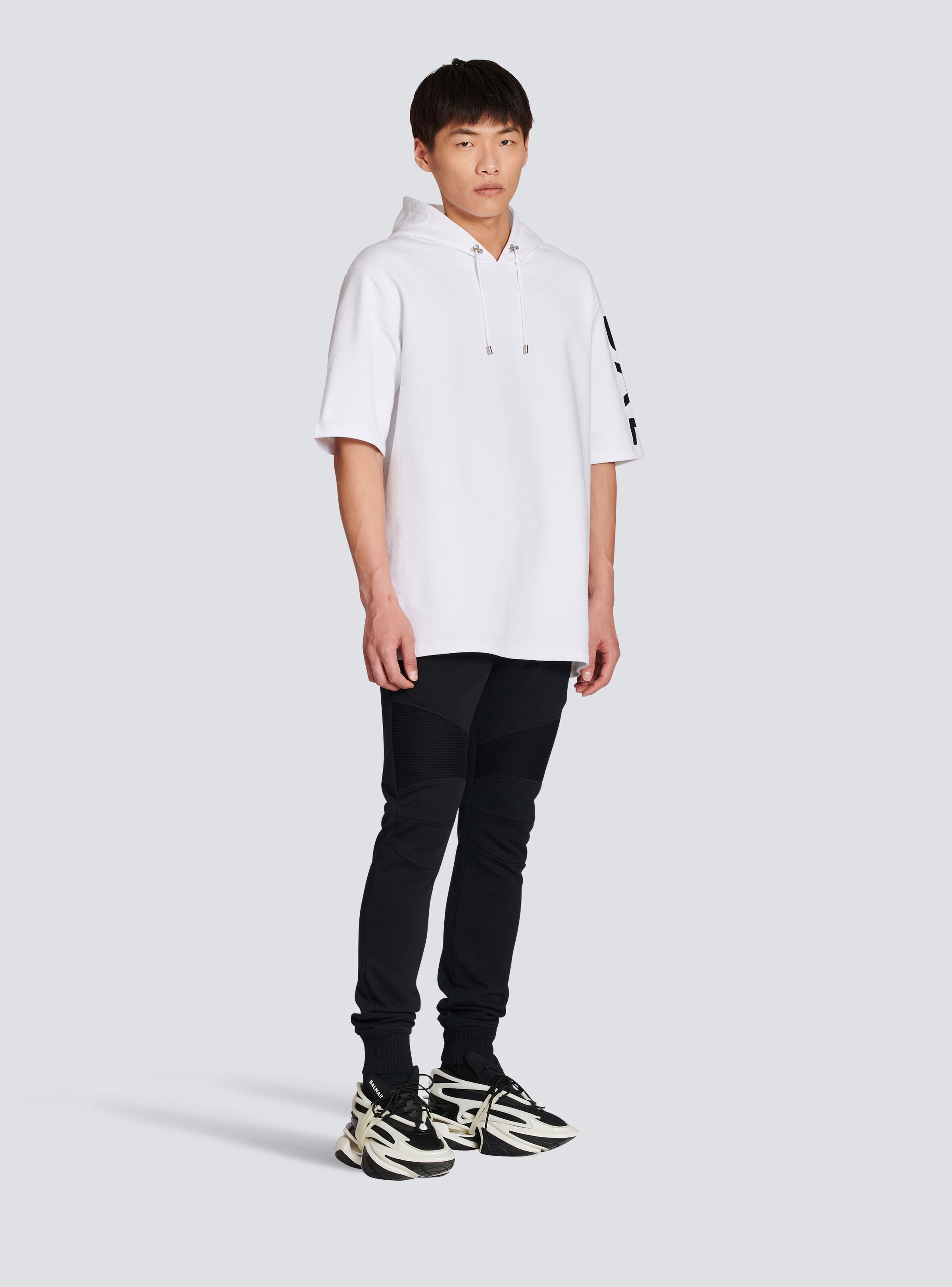 Oversized eco-designed cotton hooded sweatshirt with Balmain logo print - 5
