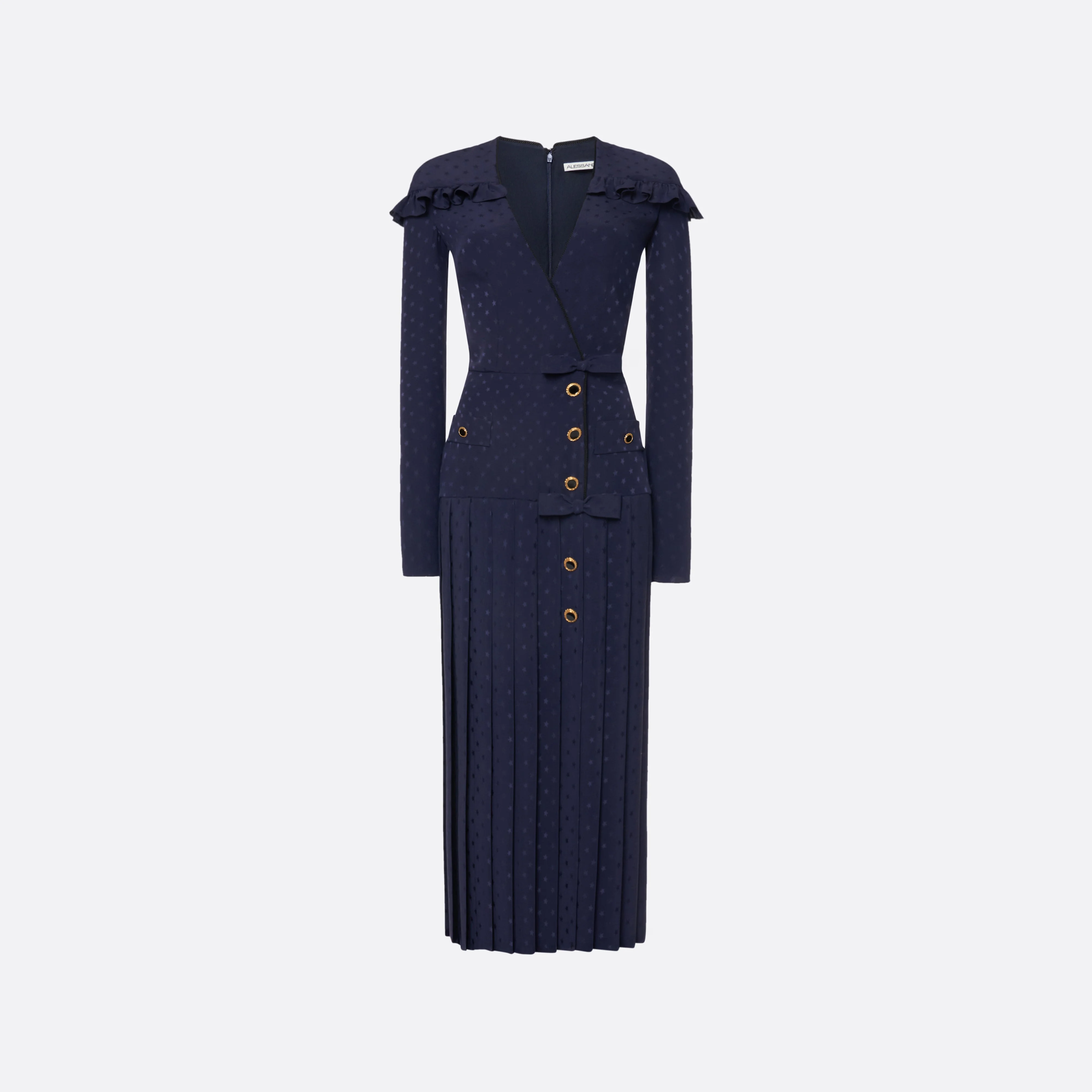 SILK JACQUARD DRESS WITH PLEATED SKIRT - 1