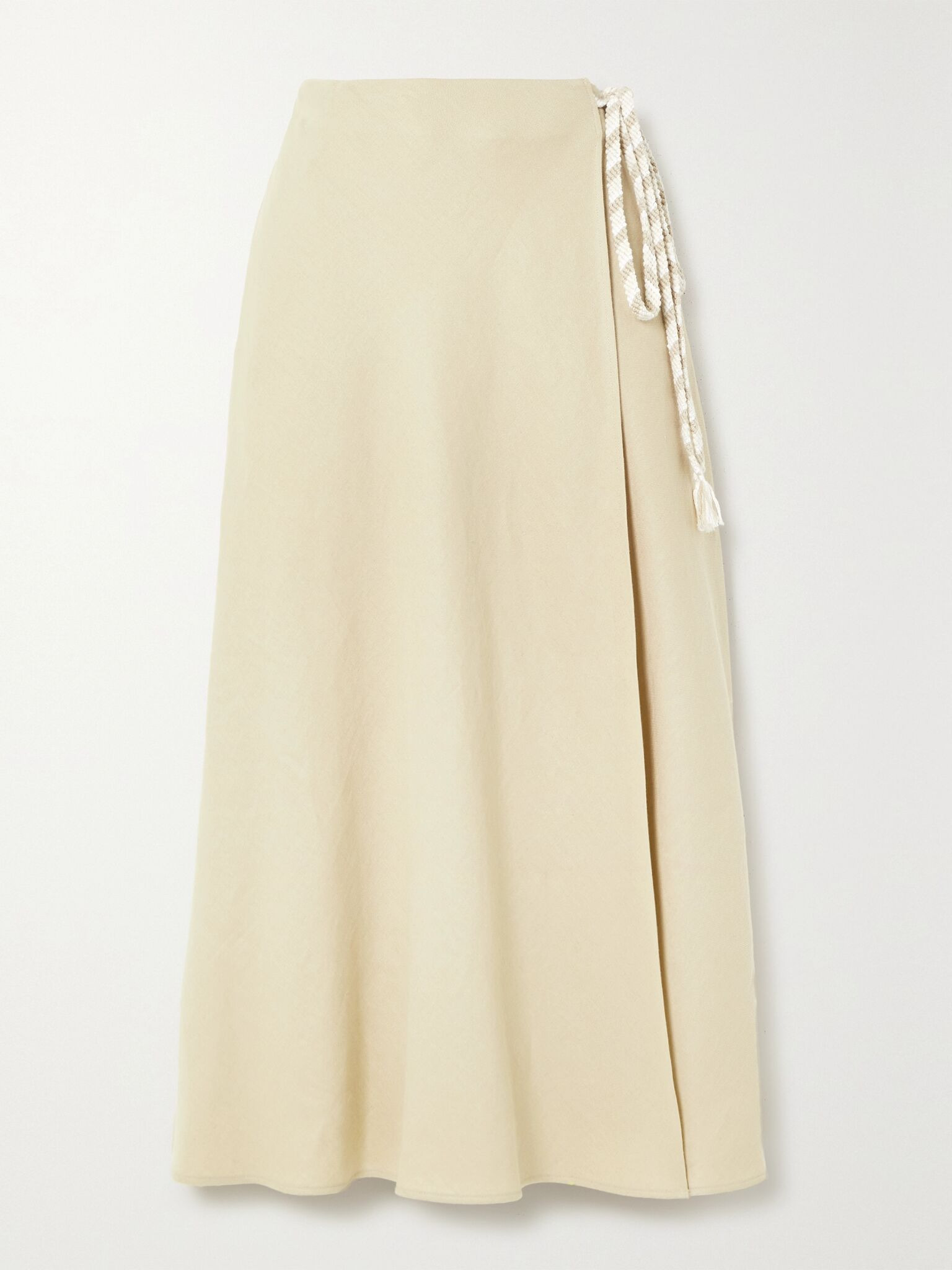 Antigua tie-detailed linen midi wrap skirt Beige - 1