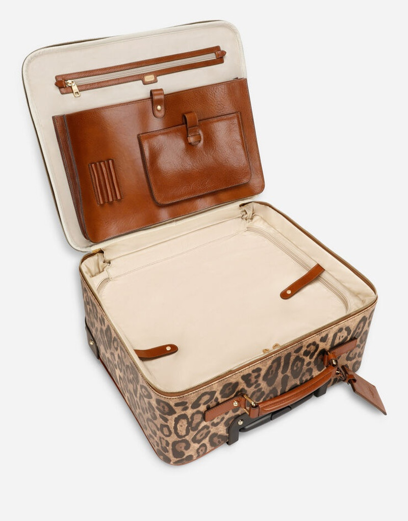 Small pet carrier bag in leopard-print Crespo with branded plate 5