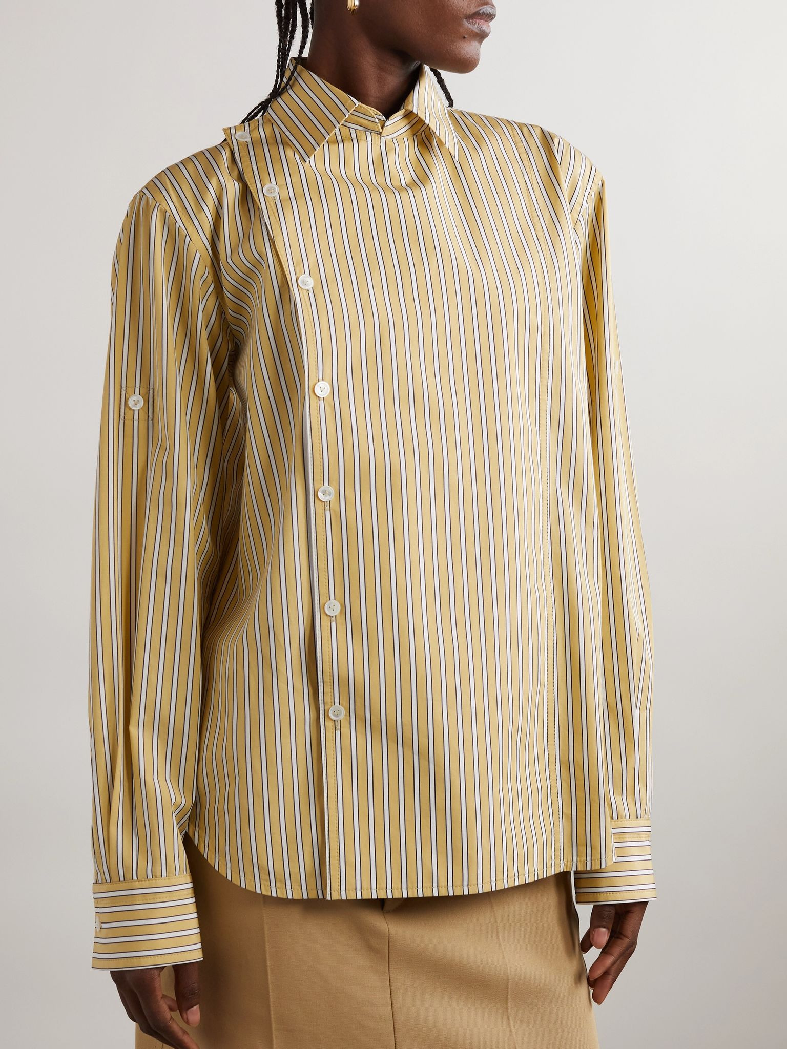 Asymmetric striped cotton-poplin shirt Yellow - 2