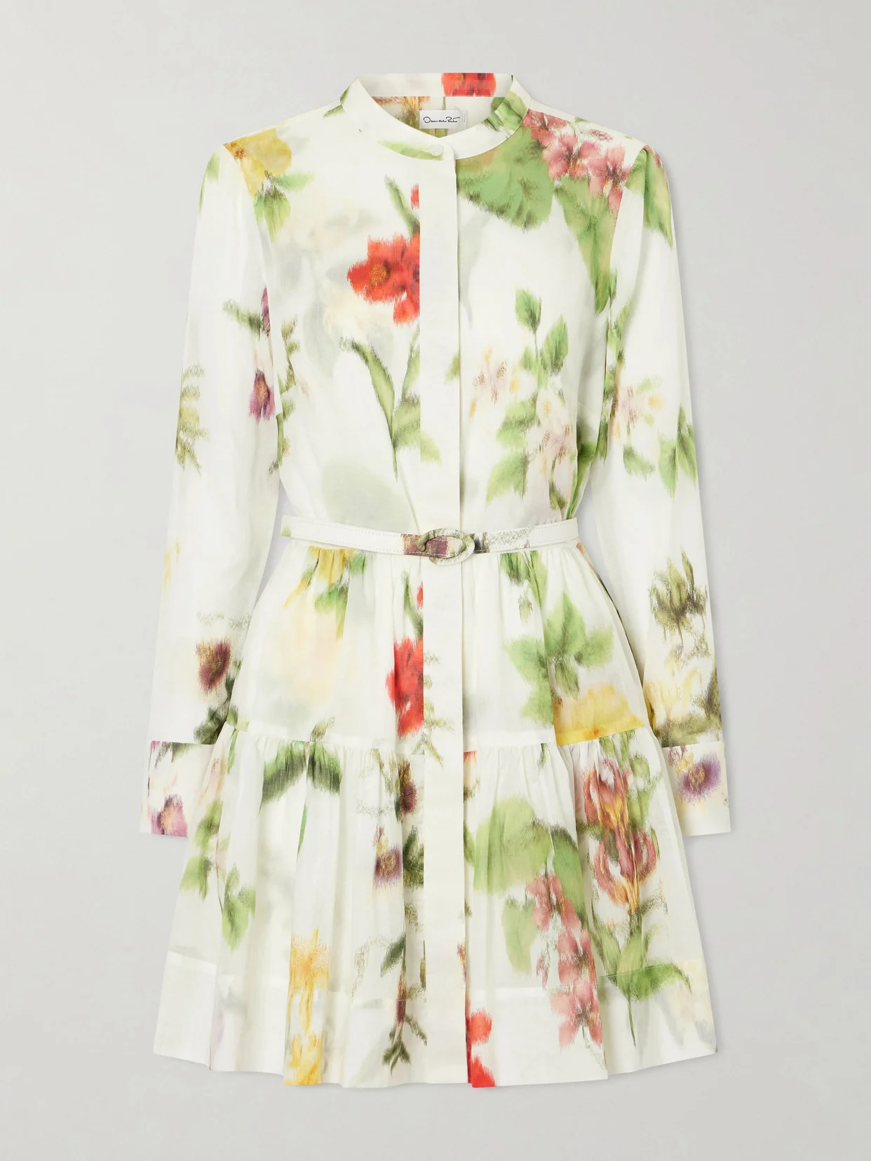 oscar de la renta floral mini dress Belted floral-print cotton-voile mini dress - white