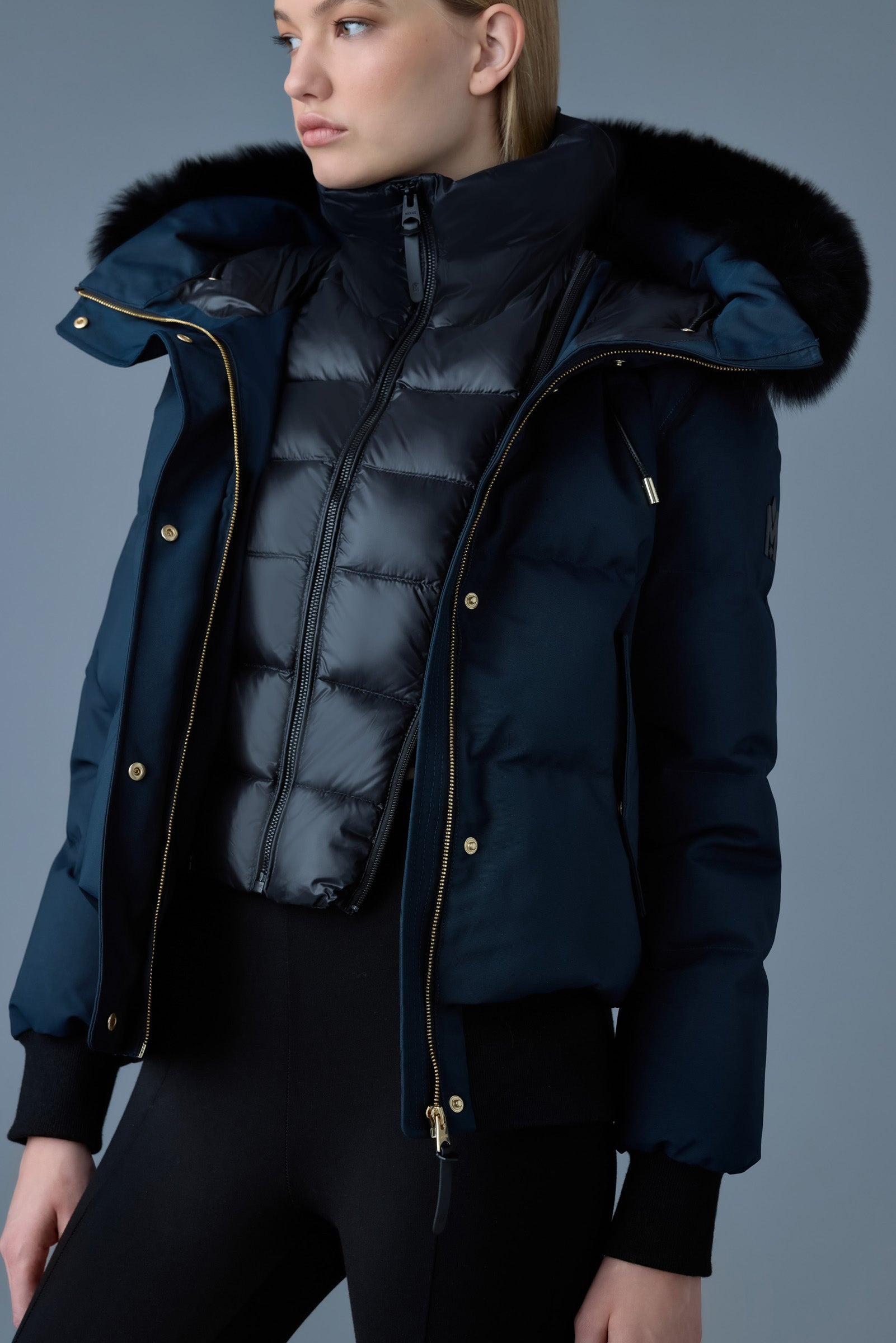 NEFI-BX Down jacket with blue fox fur hood - 5