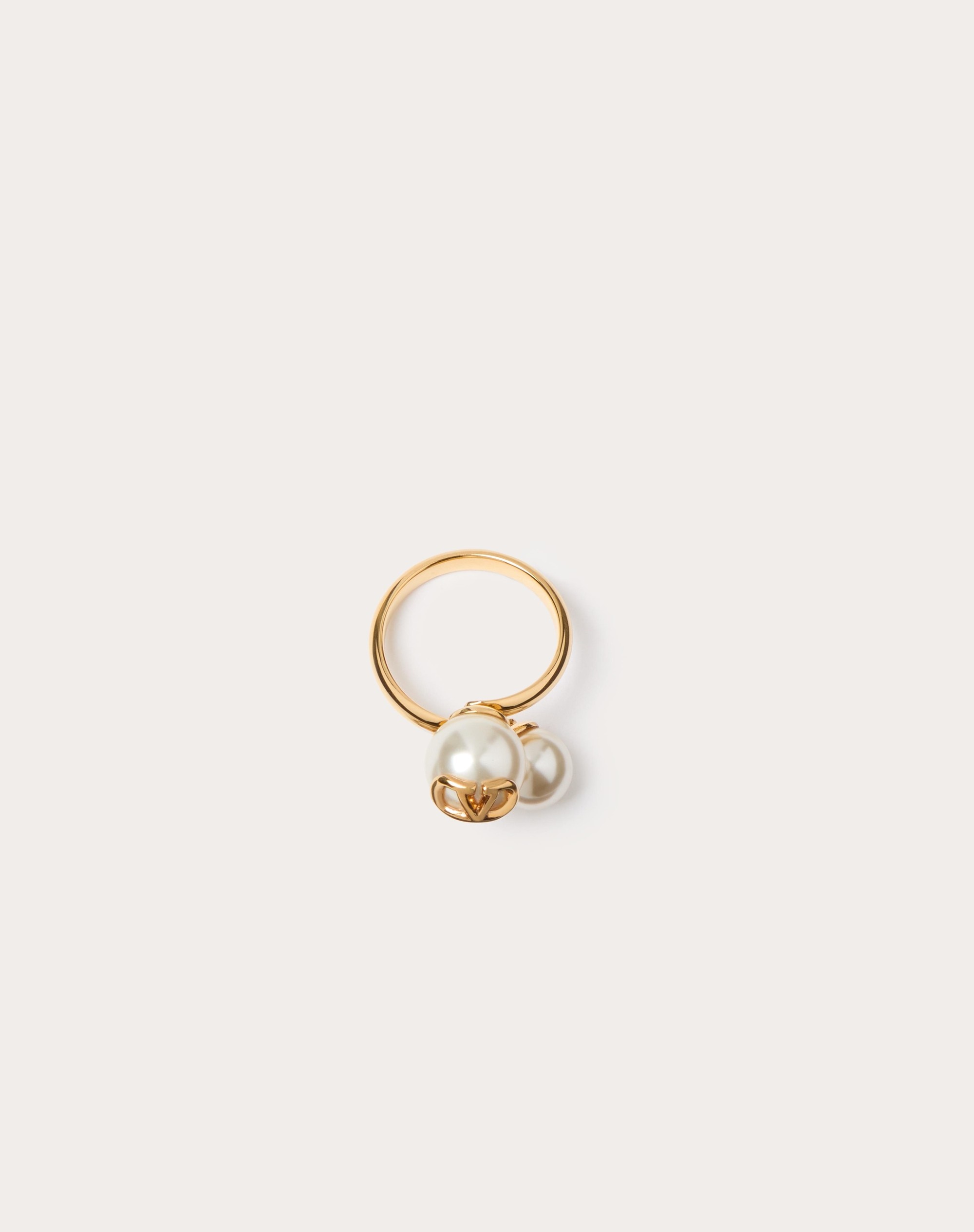 VLOGO SIGNATURE METAL AND PEARL RING - 4