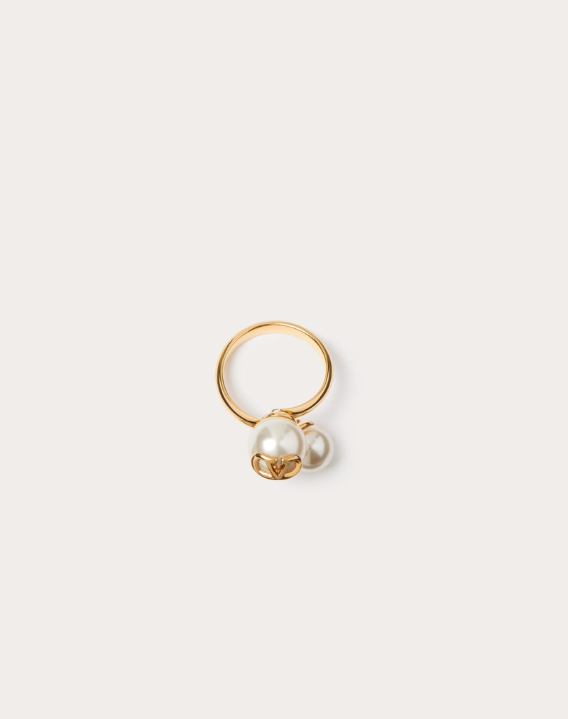 VLOGO SIGNATURE METAL AND PEARL RING 4