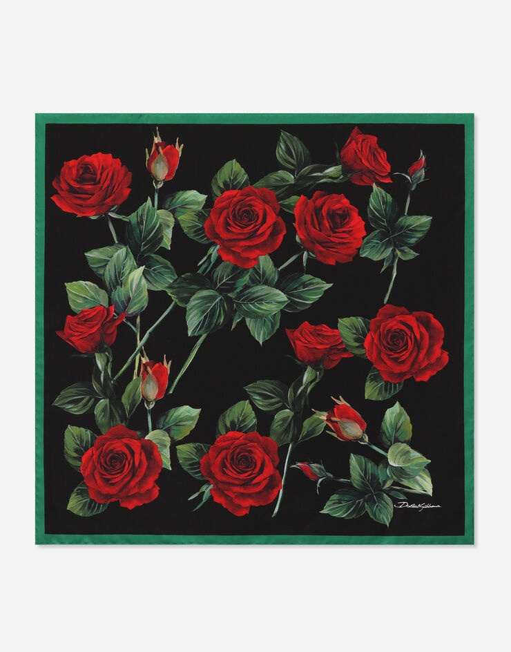 Twill scarf with red rose print (50 x 50) - 1
