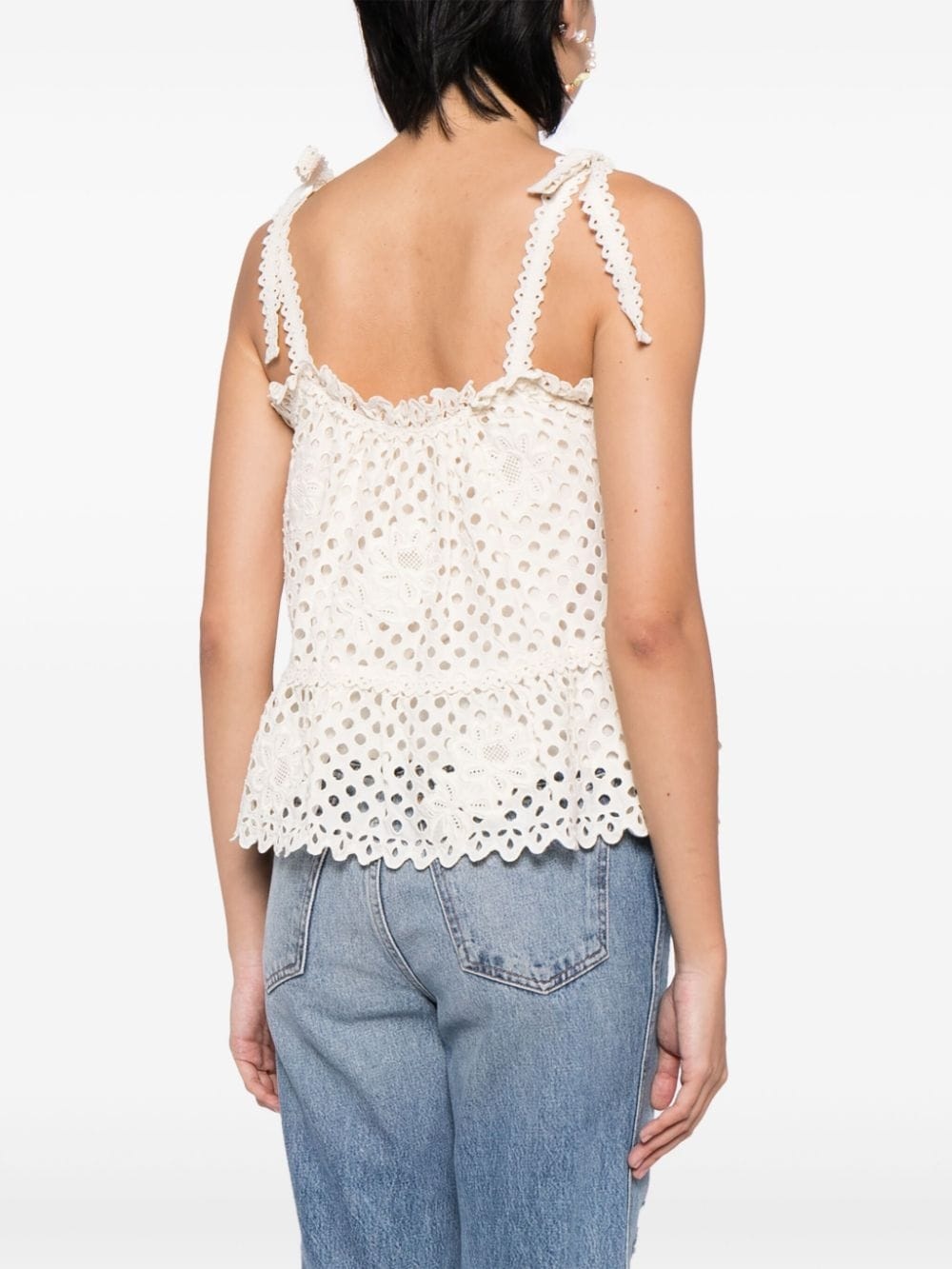 floral-appliquÃ© perforated cotton blouse - 4