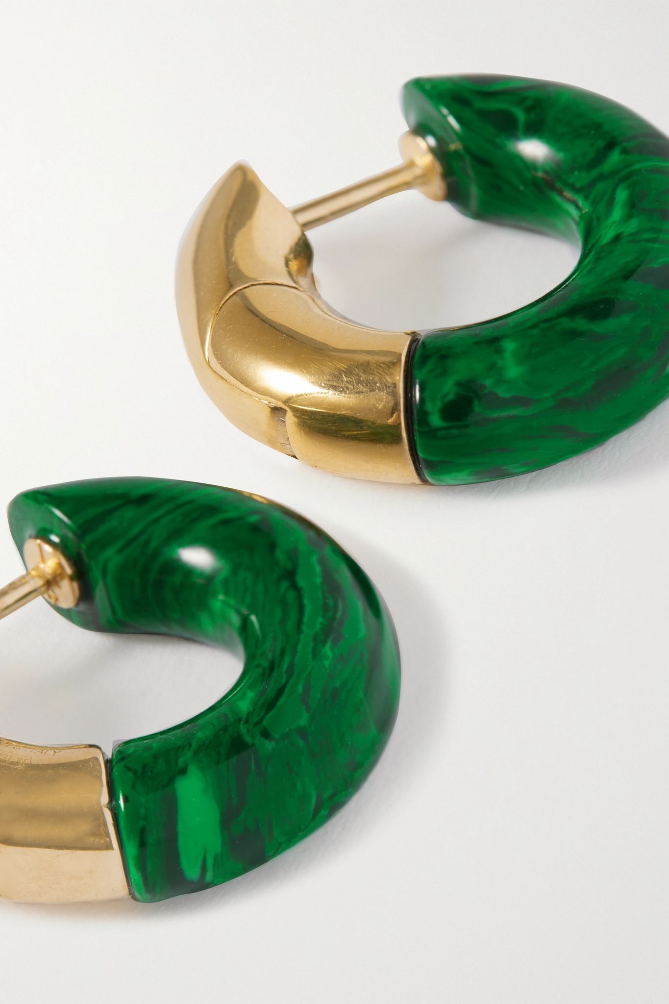 Gold-tone malachite hoop earrings - 2