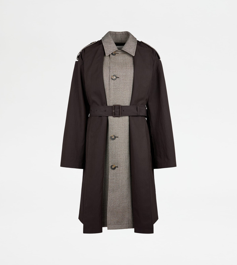 2-IN-1 TRENCH COAT IN TECHNICAL COTTON AND WOOL - BROWN 1