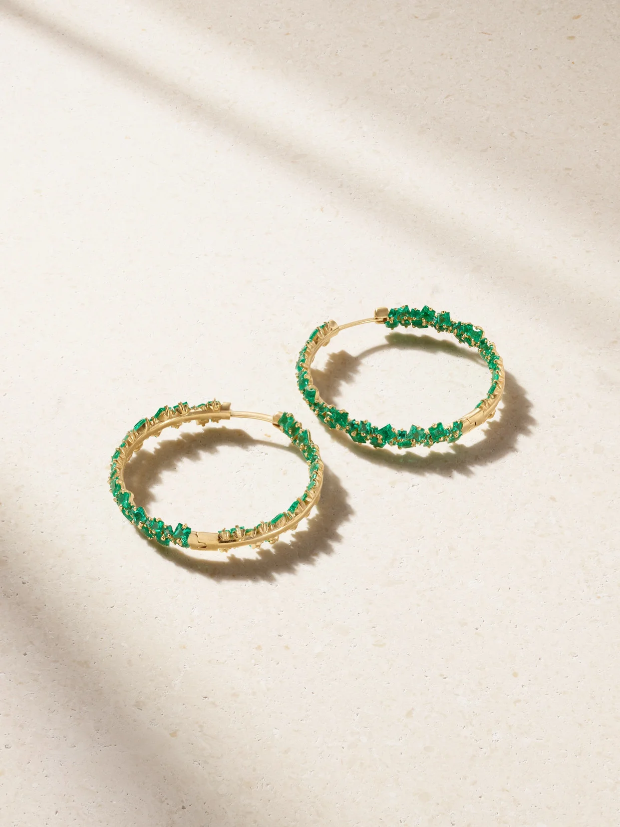 18-karat Gold Emerald Hoop Earrings - 1