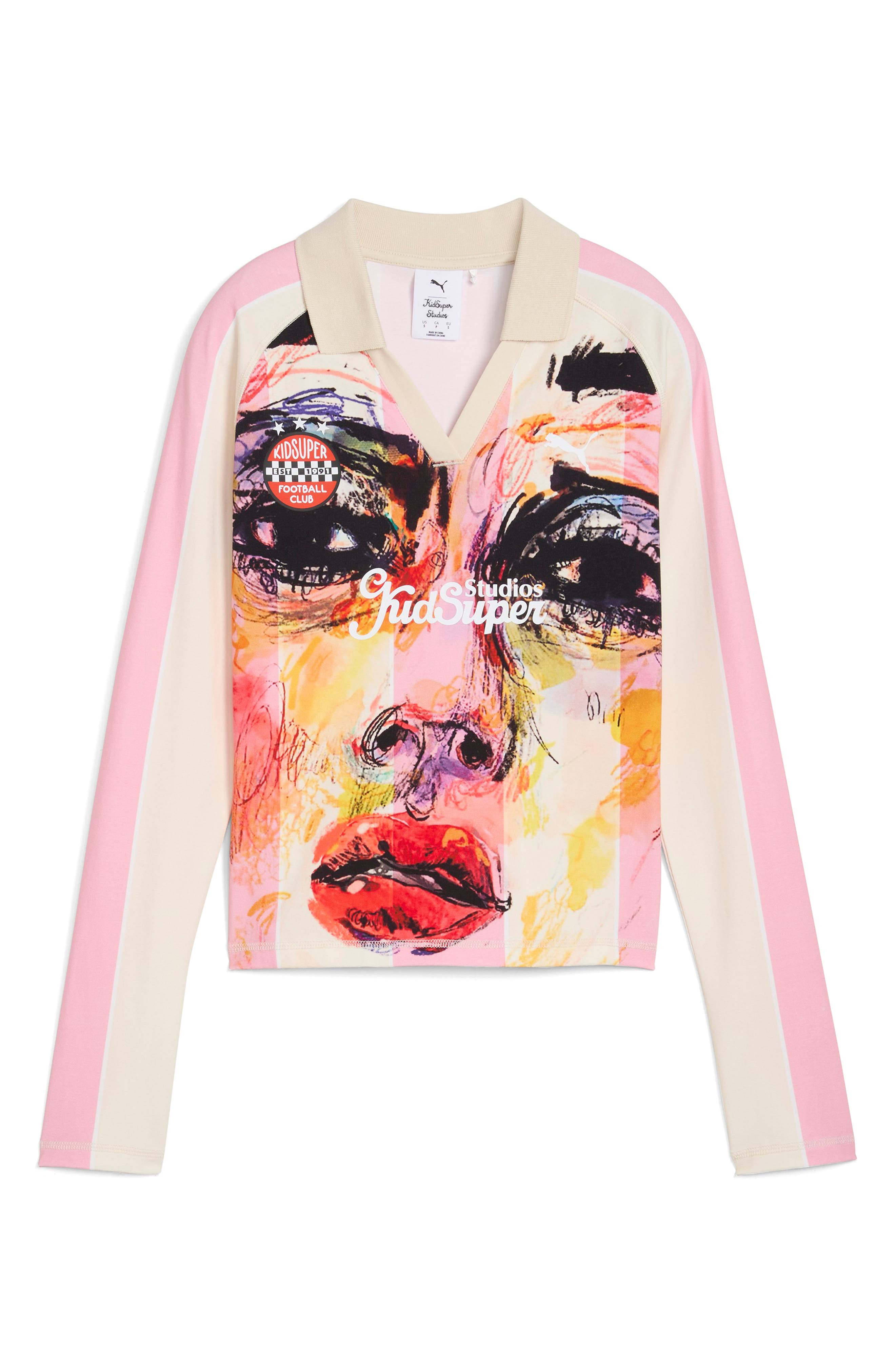 PUMA x KidSuper Long Sleeve Cotton Goalie Jersey in Poised Pink at Nordstrom - 4