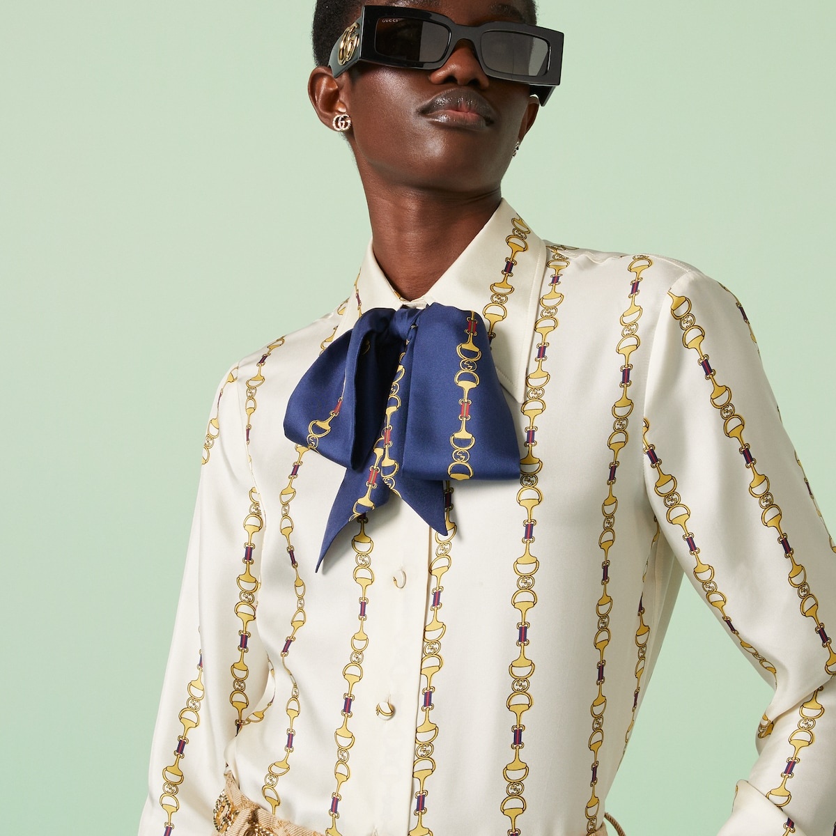 Gucci script print silk shirt