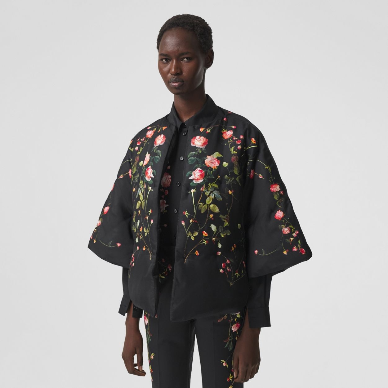 Rose Print Silk Cape - 6