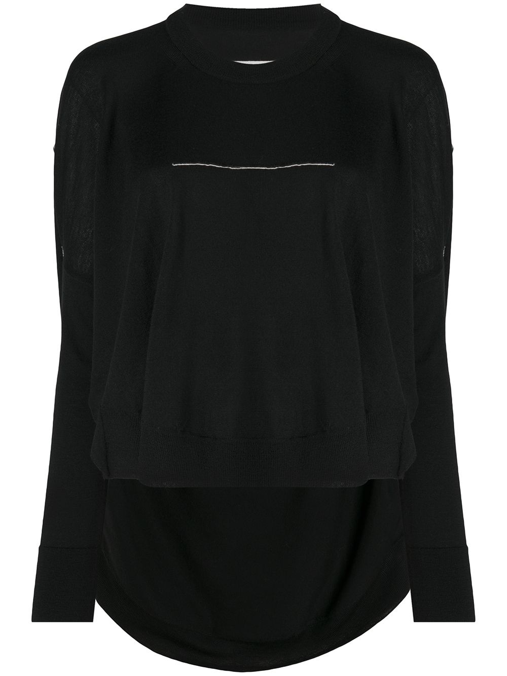 embroidered detail curved hem knitted top - 1