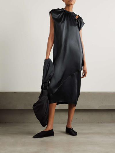Simone Rocha Tie-detailed ruched cutout silk-satin midi dress outlook