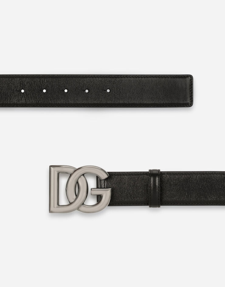 Calfskin belt with crossover DG buckle logo - 3