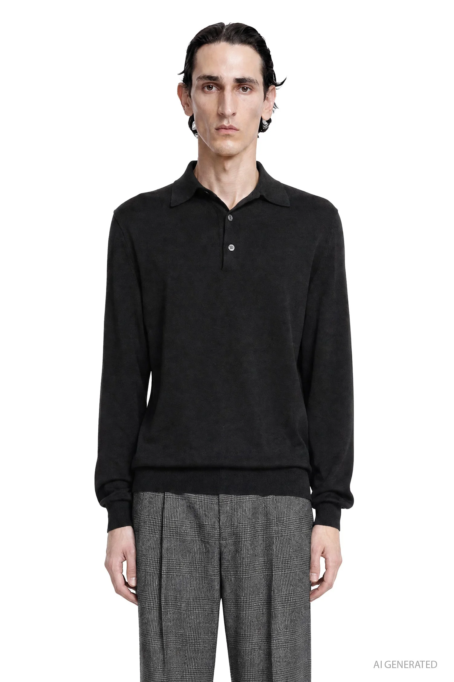 Wool-silk Long Sleeve Polo - 1