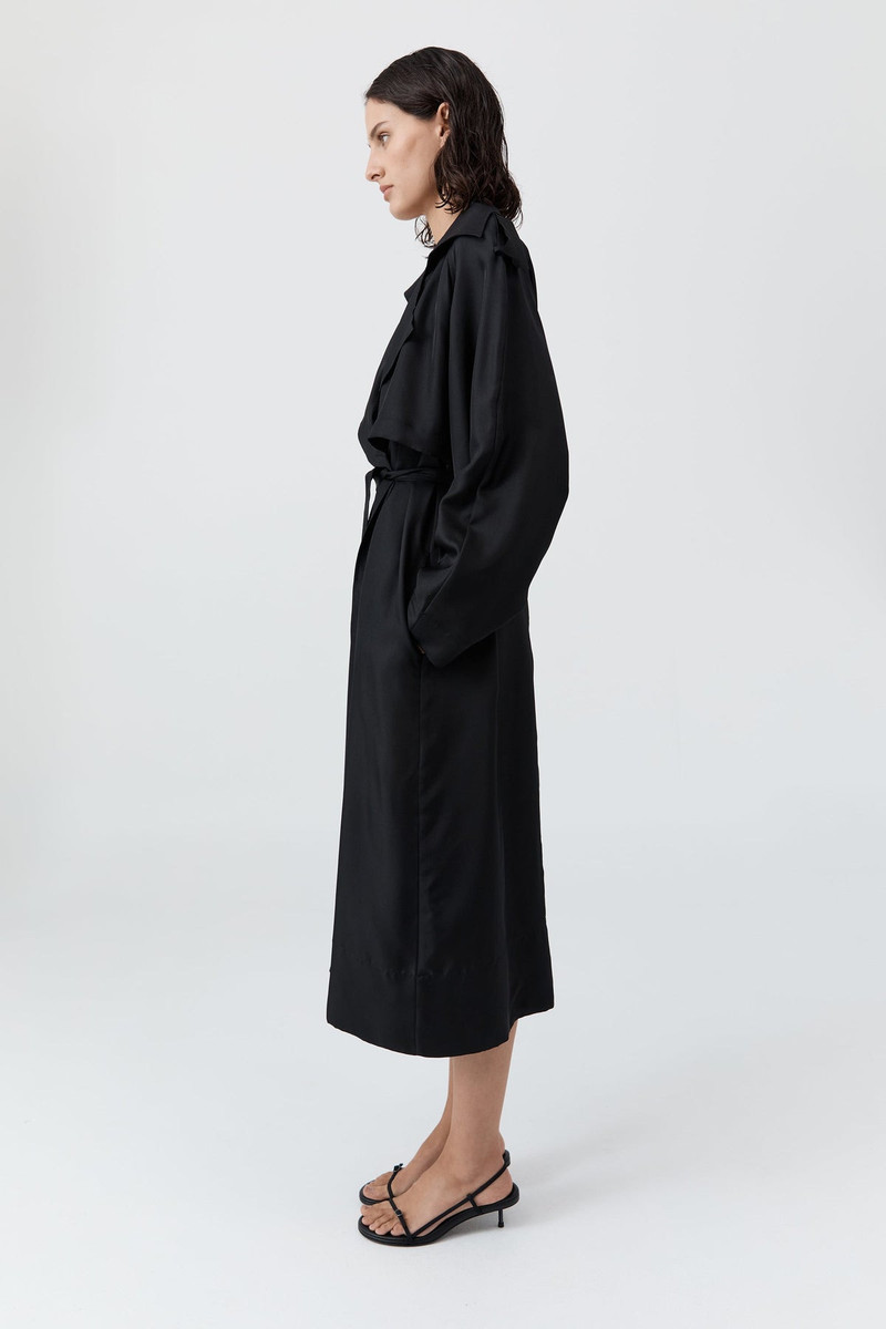 Silk Twill Relaxed Trench - Black 4
