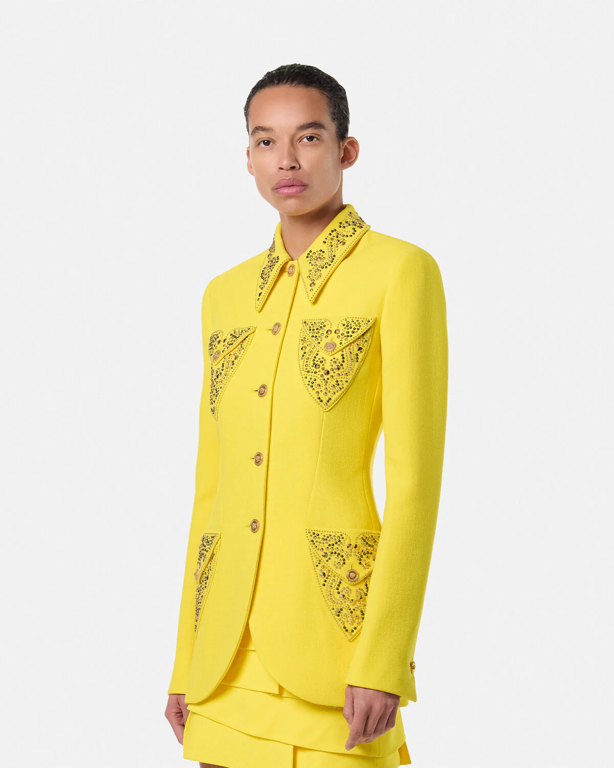 Studded Wool Fitted Single-Breasted Blazer - 4