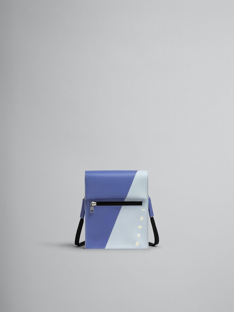 PURPLE AND BLUE TRIBECA POUCH WITH SHOELACE STRAP 1