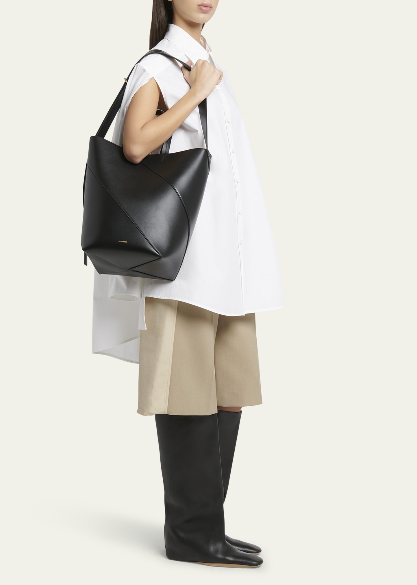 【Jil Sander】Medium Vertigo Tote Bag Sage Green Jil Sander Vertigo Medium Calfskin Tote Bag
