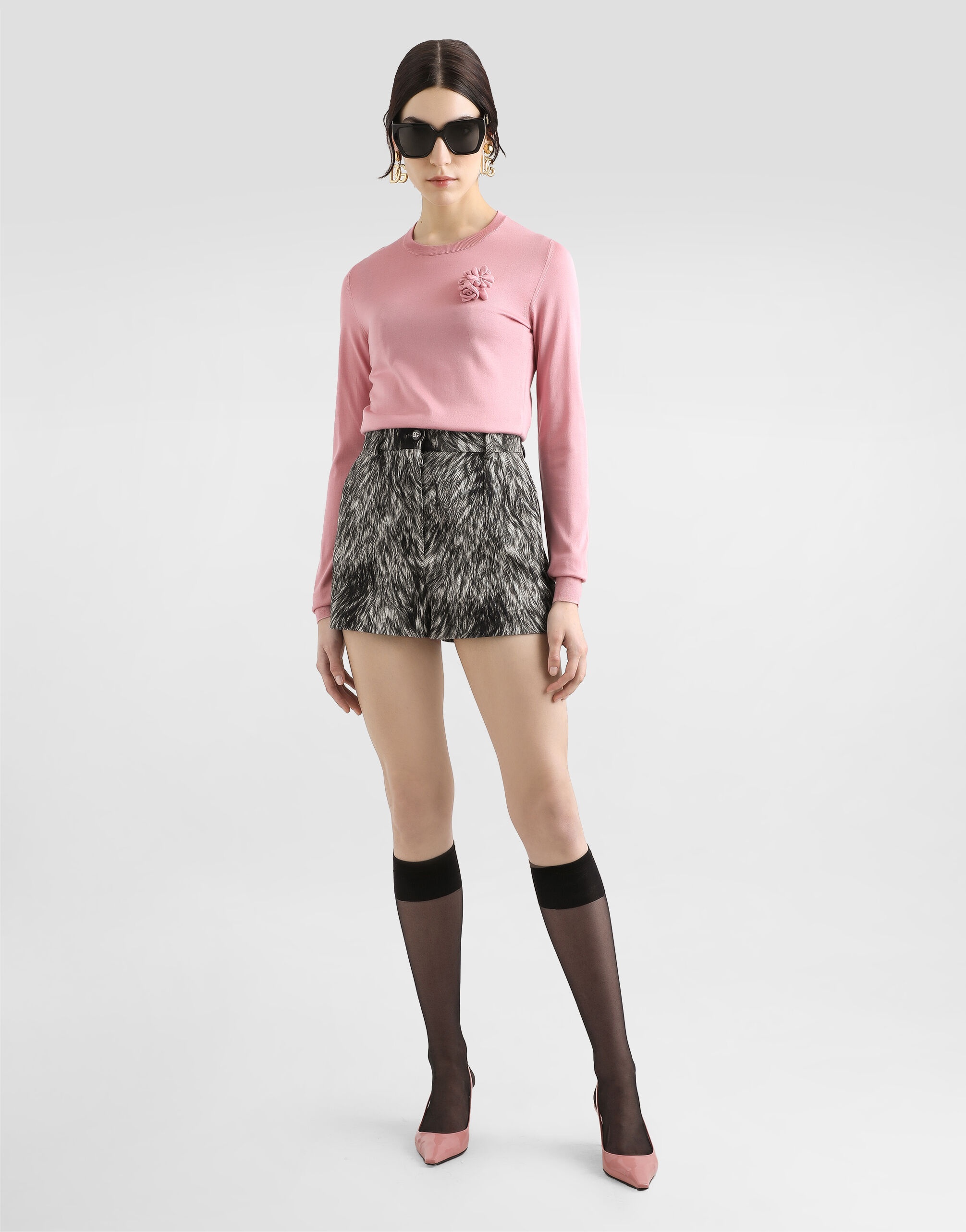 Long-sleeved silk sweater with flower embellishment - 2