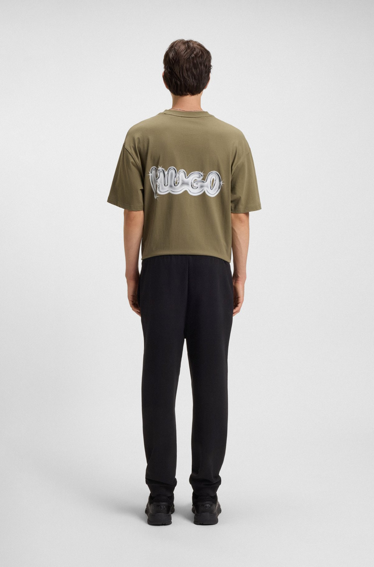 COTTON-TERRY TRACKSUIT BOTTOMS WITH HAPPY HUGO LOGO PATCH - 5