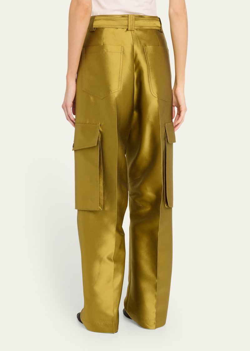 Belted Straight Leg Silk Cargo Pants 3