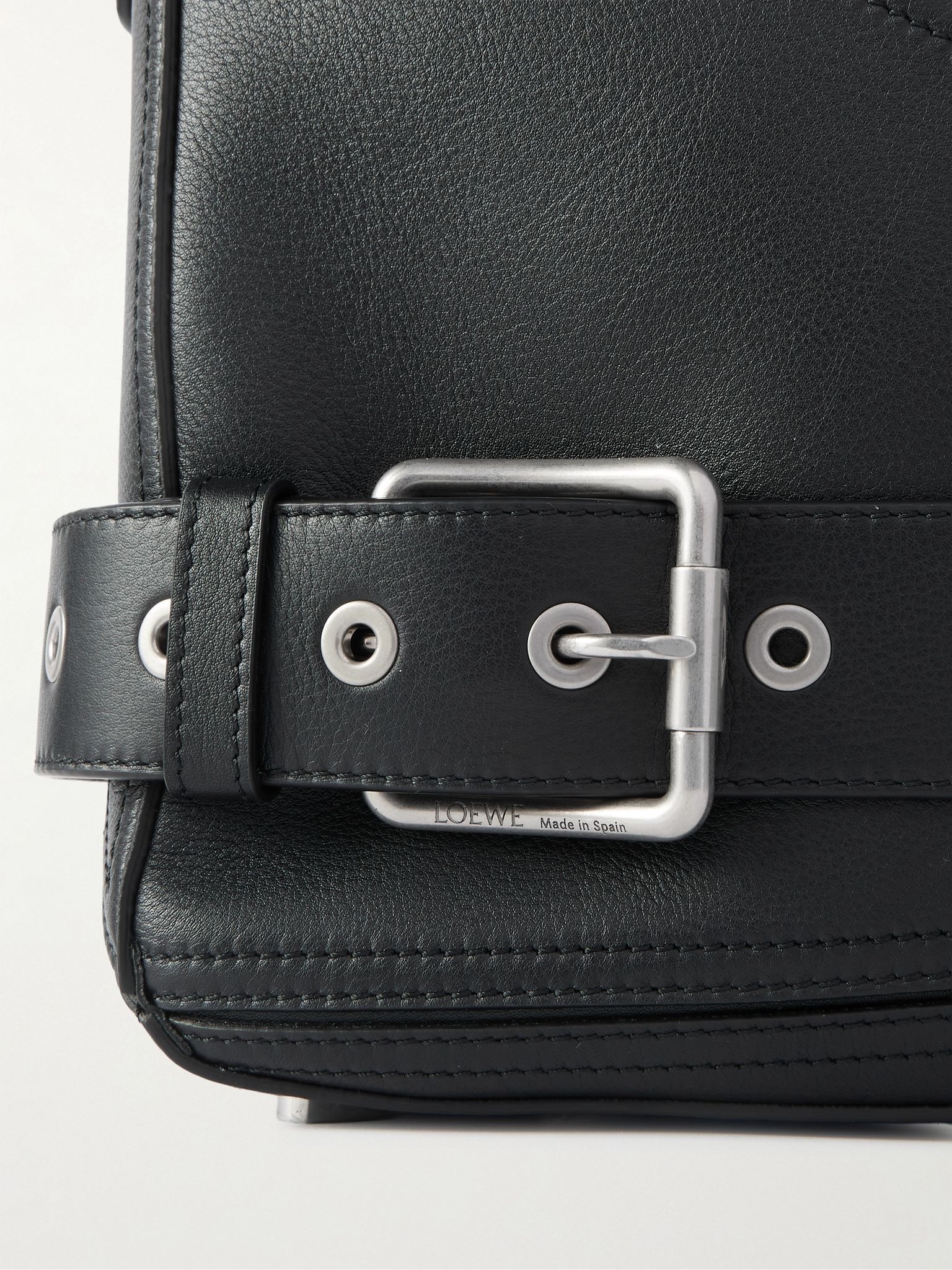 Puzzle Biker Large Buckled Leather Messenger Bag Black - 4