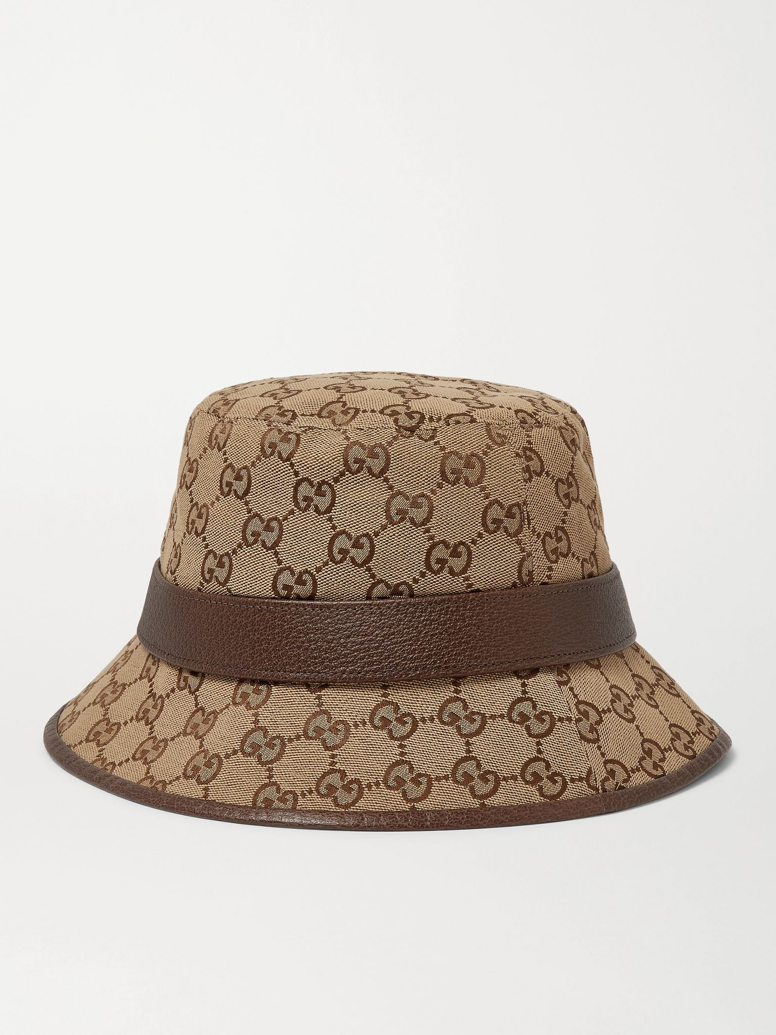 Leather-Trimmed Monogrammed Canvas Bucket Hat Brown - 3