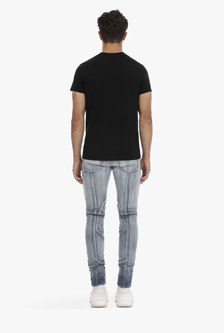 EXCLUSIVE - Black cotton T-shirt with multicolor Balmain Paris logo - 3