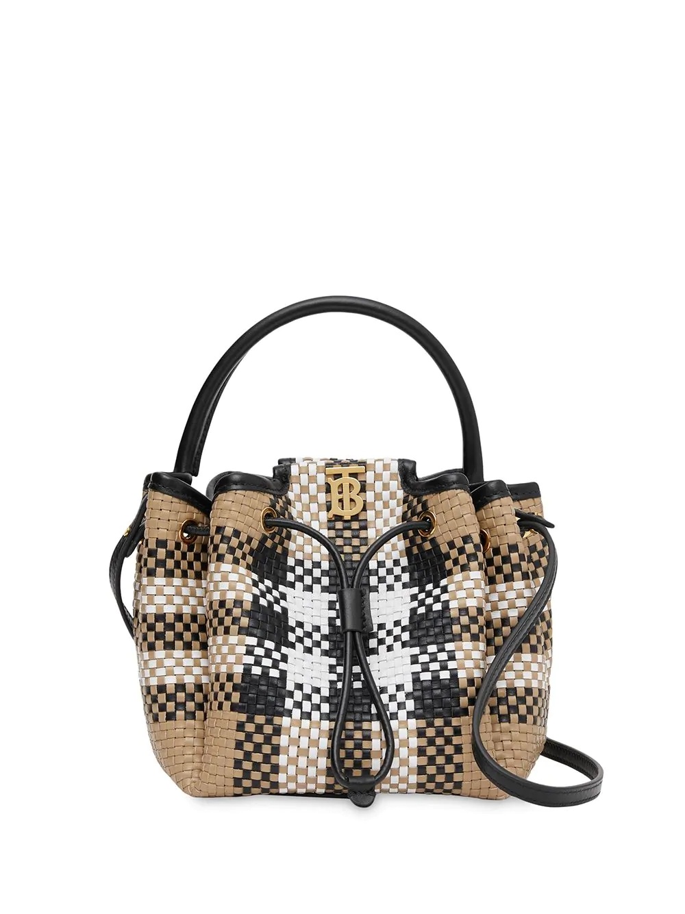 Monogram-motif latticed-leather bucket bag - 1