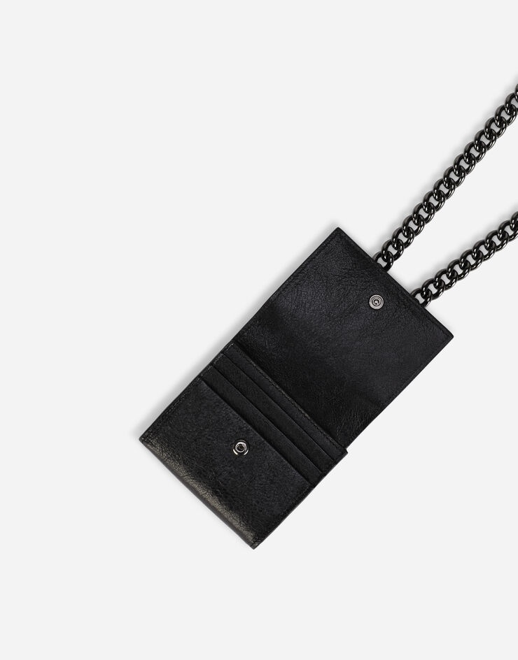 Matte nappa leather card holder with strap and crossover DG logo - 5