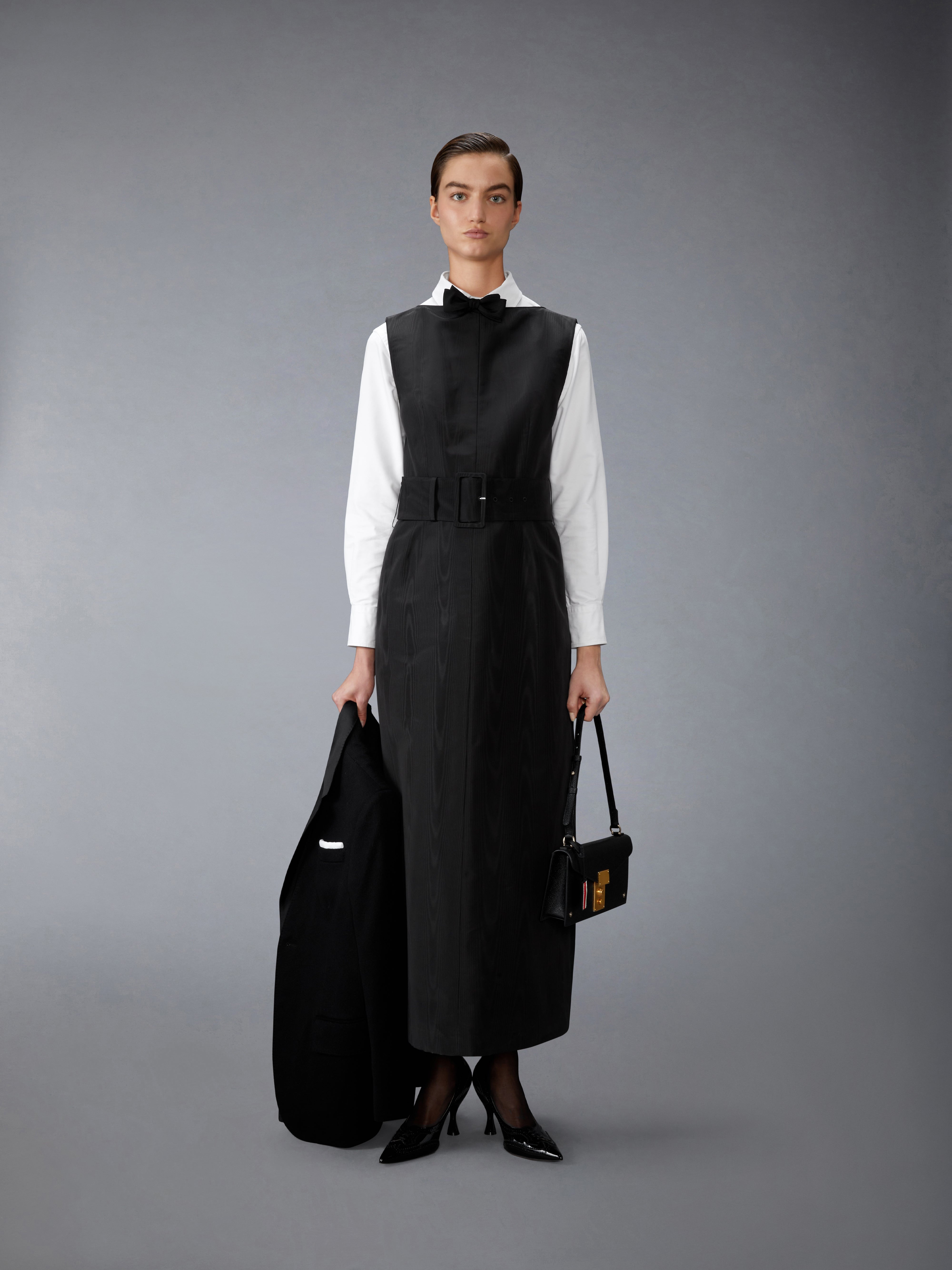 SILK MOIRE BOAT NECK COLUMN DRESS - 5