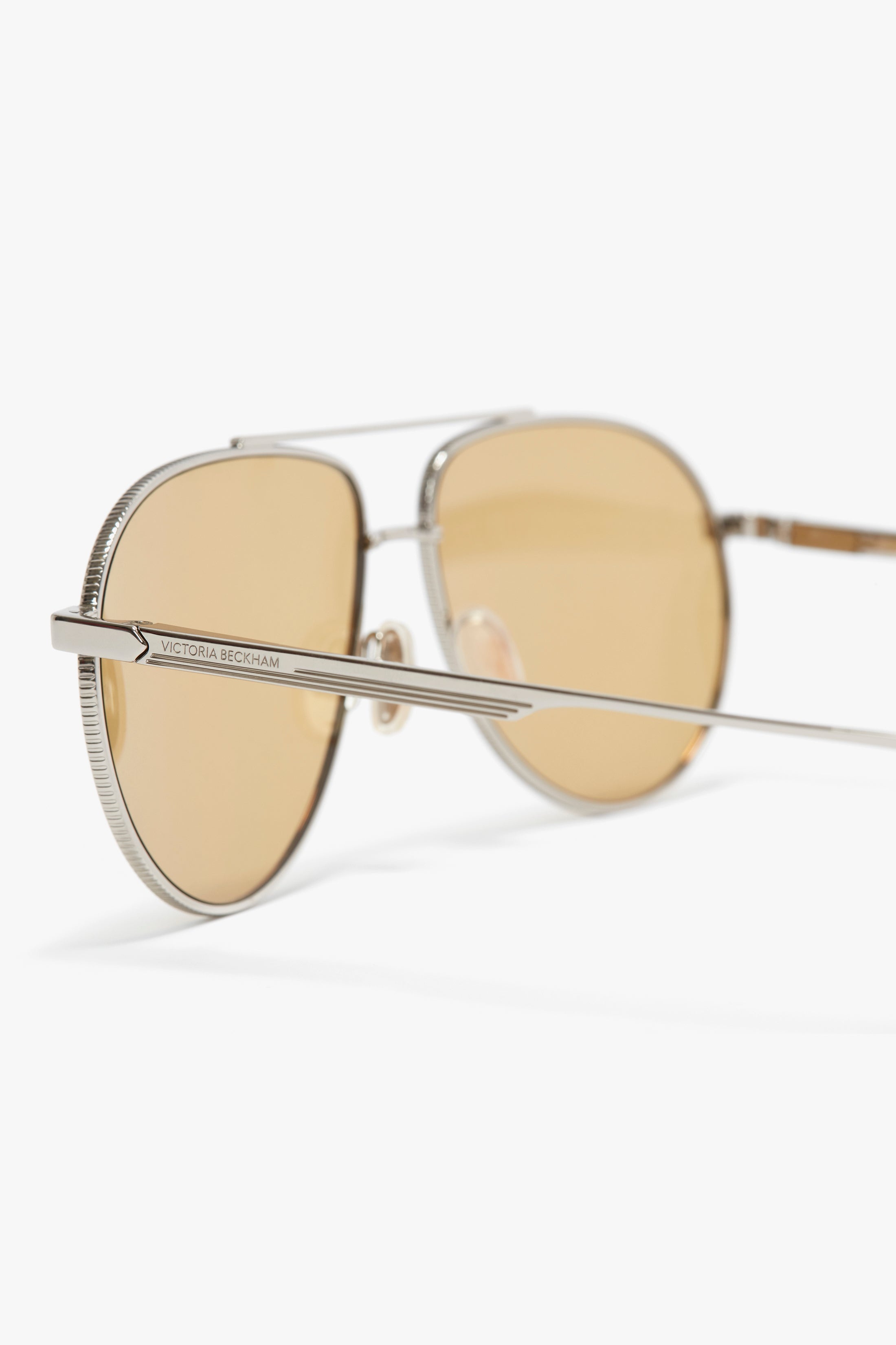 V Metal Pilot Sunglasses In Silver-Brown - 4