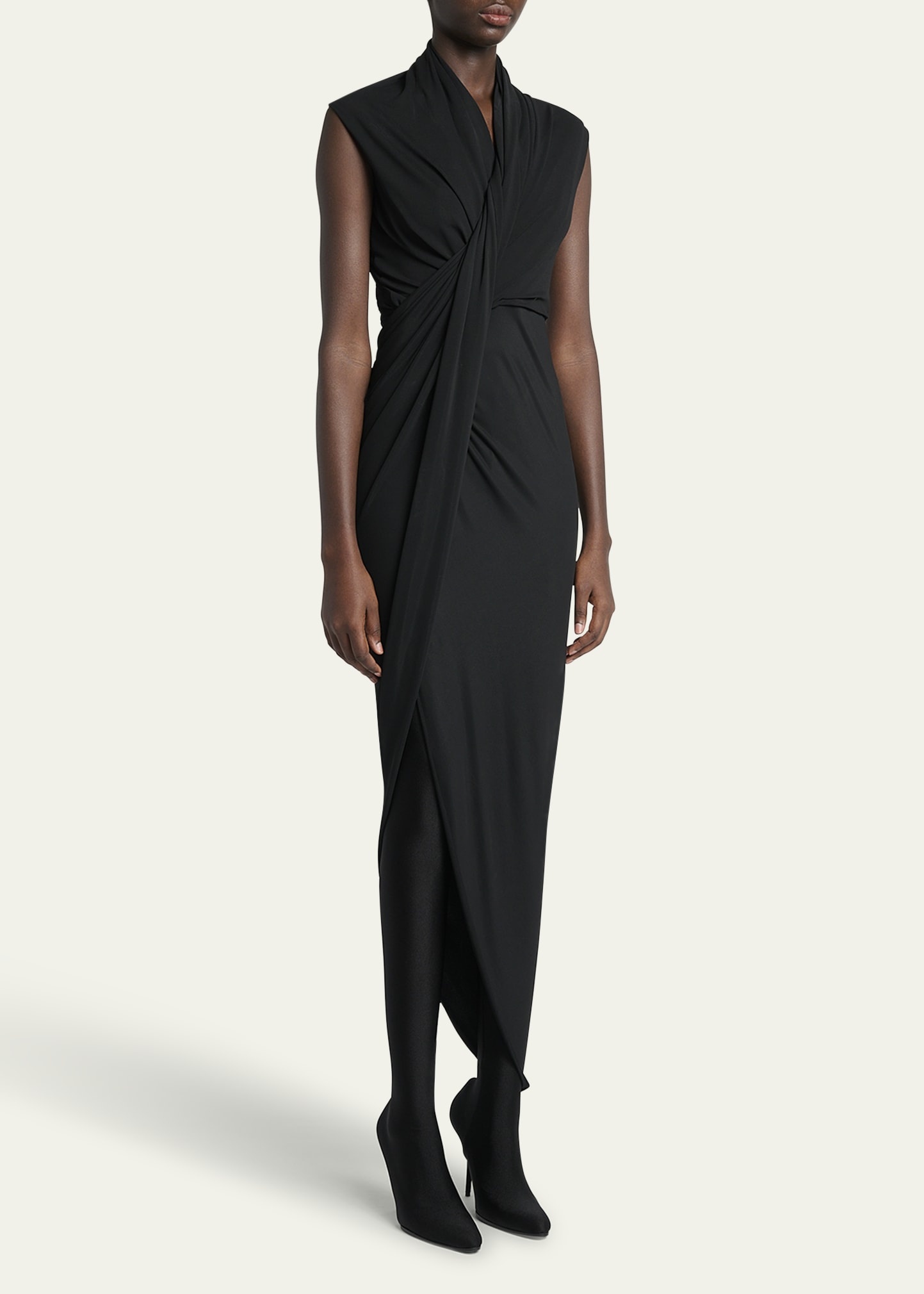 Draped Sleeveless Asymmetric Midi Dress - 4