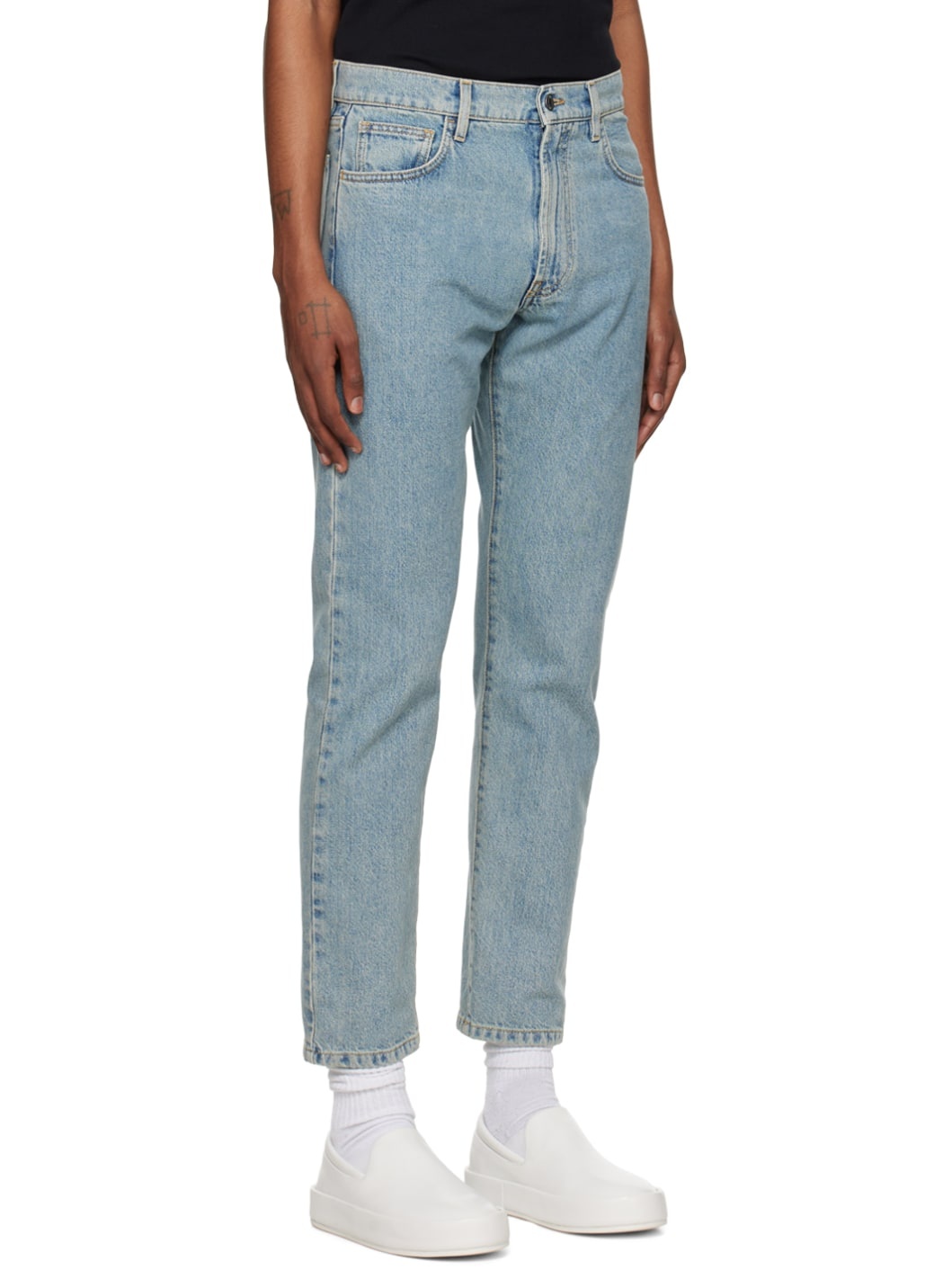 Blue Garment-Washed Jeans - 2