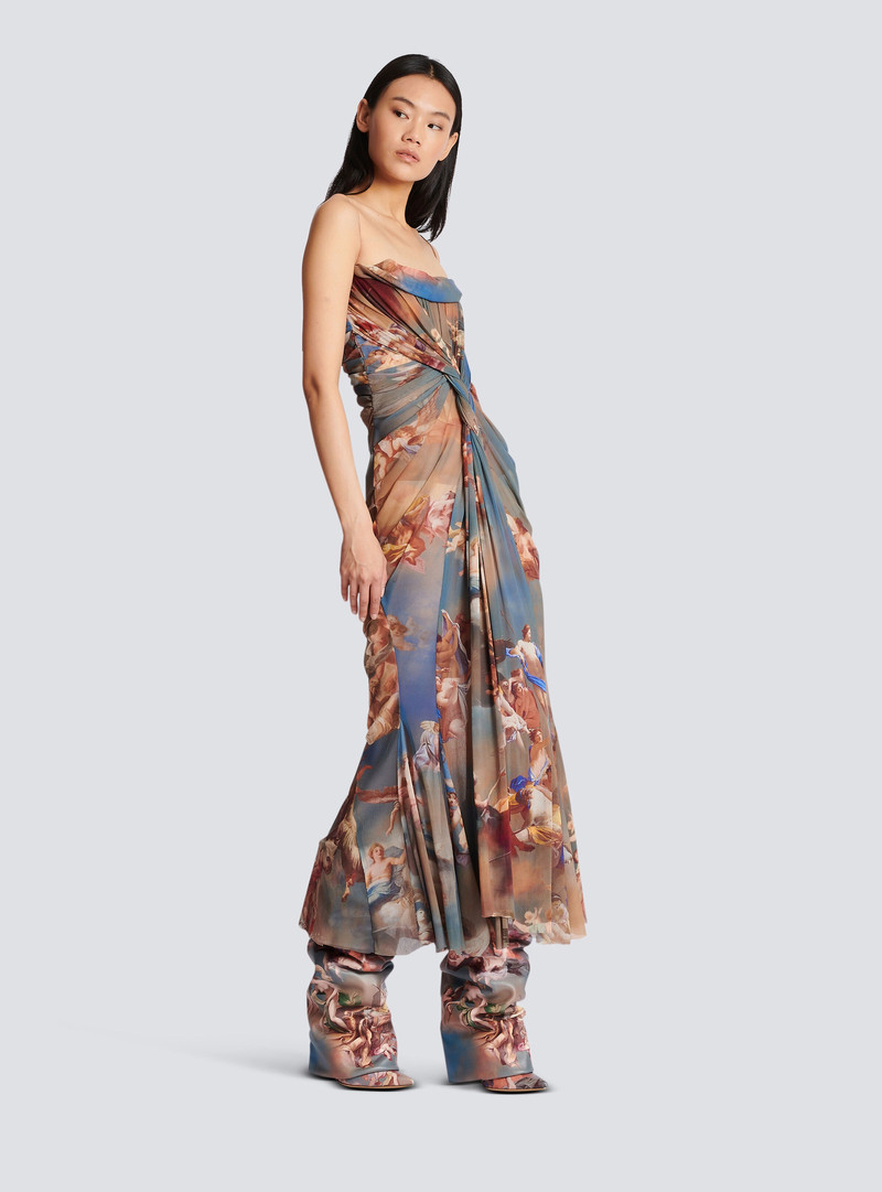 Sky printed draped tulle maxi dress 3