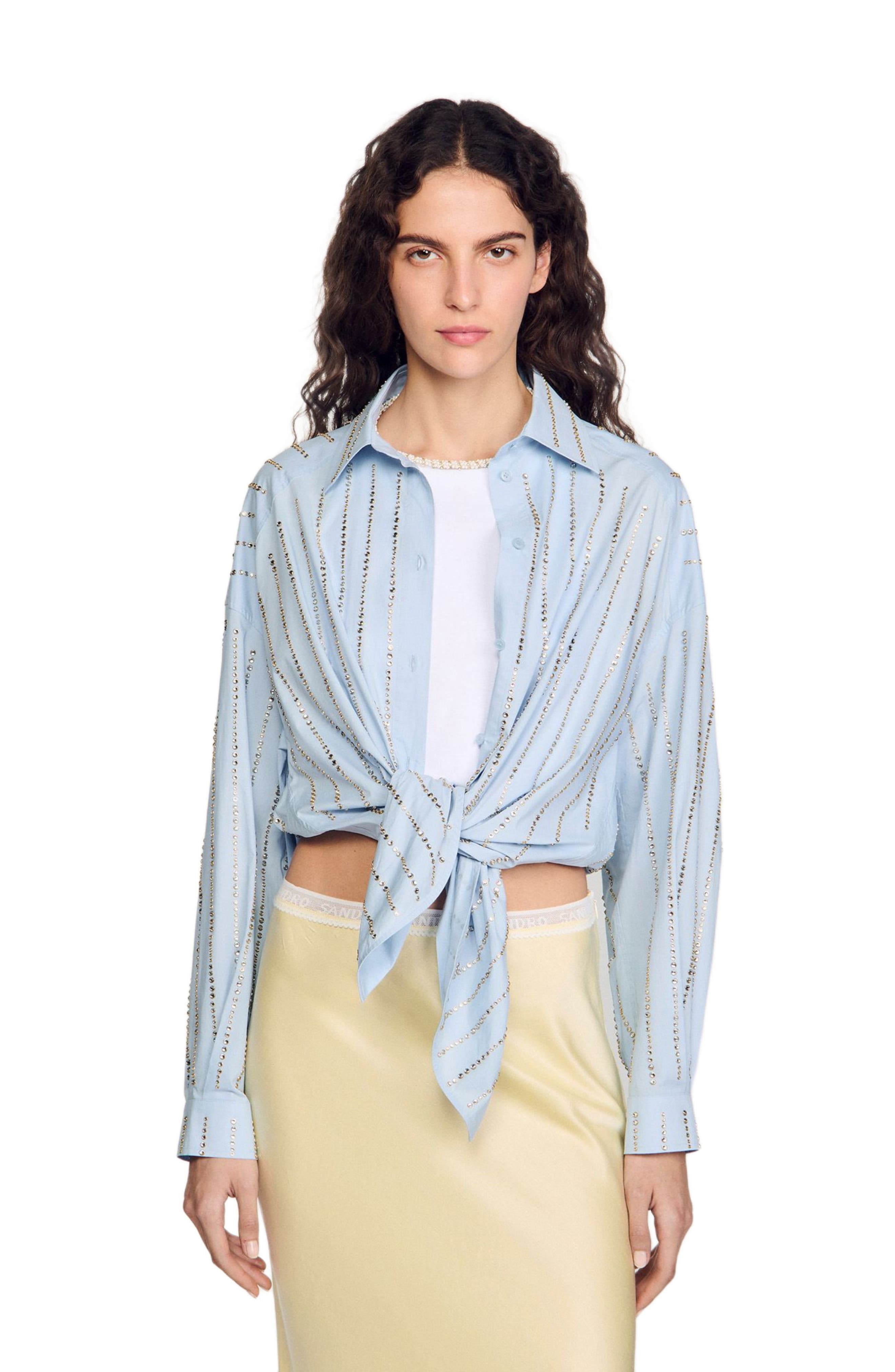 SANDRO Rhinestone shirt in Sky Blue at Nordstrom - 1