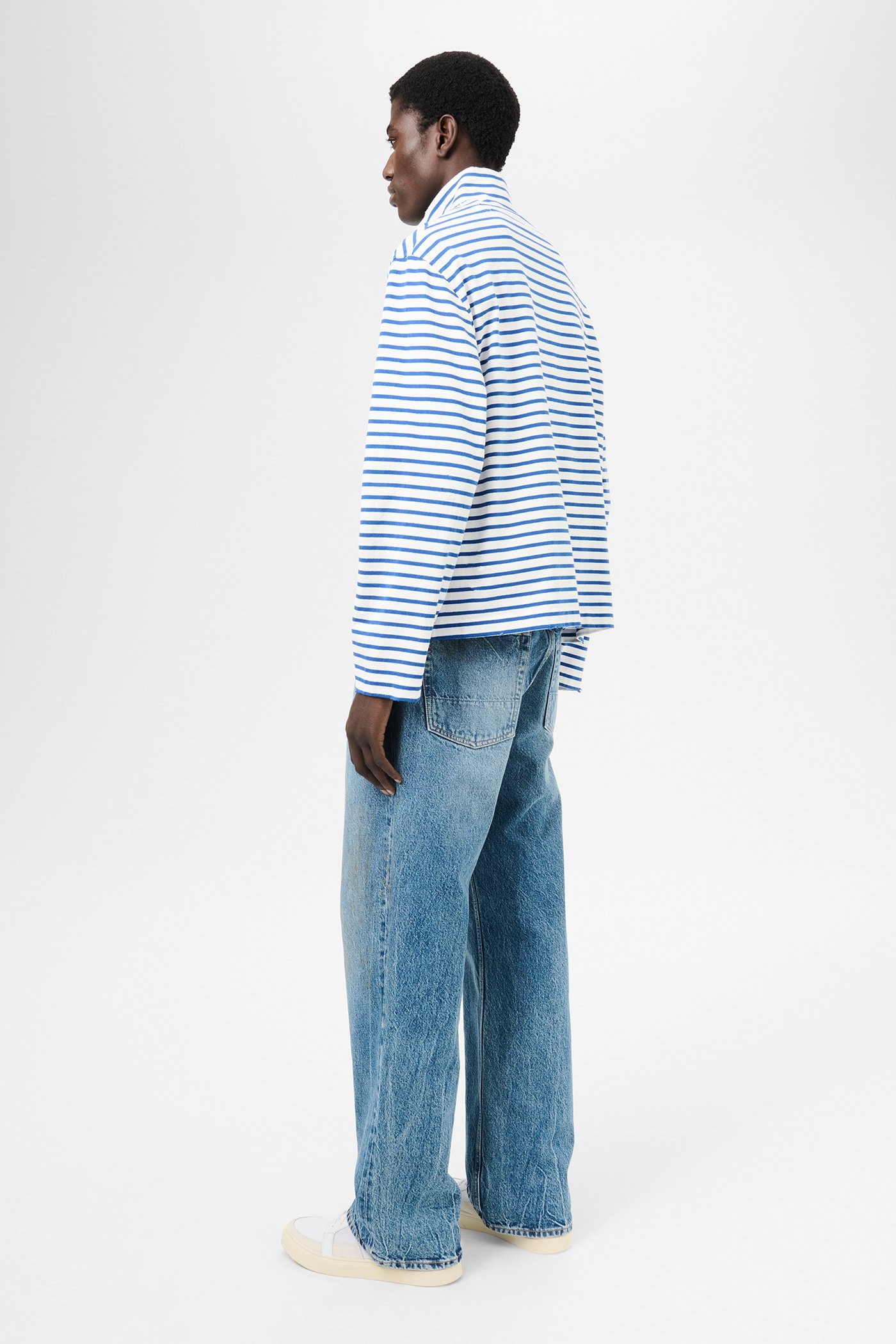 Shrunken Fullzip Polo Genova Stripe Rough Cotton - 4