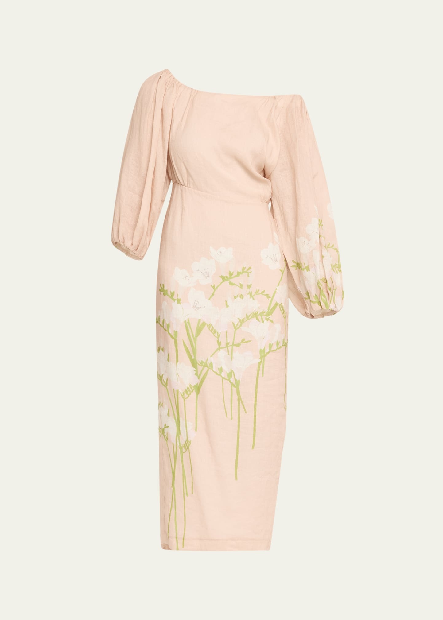 Printed Off-The-Shoulder Linen Dress - 1