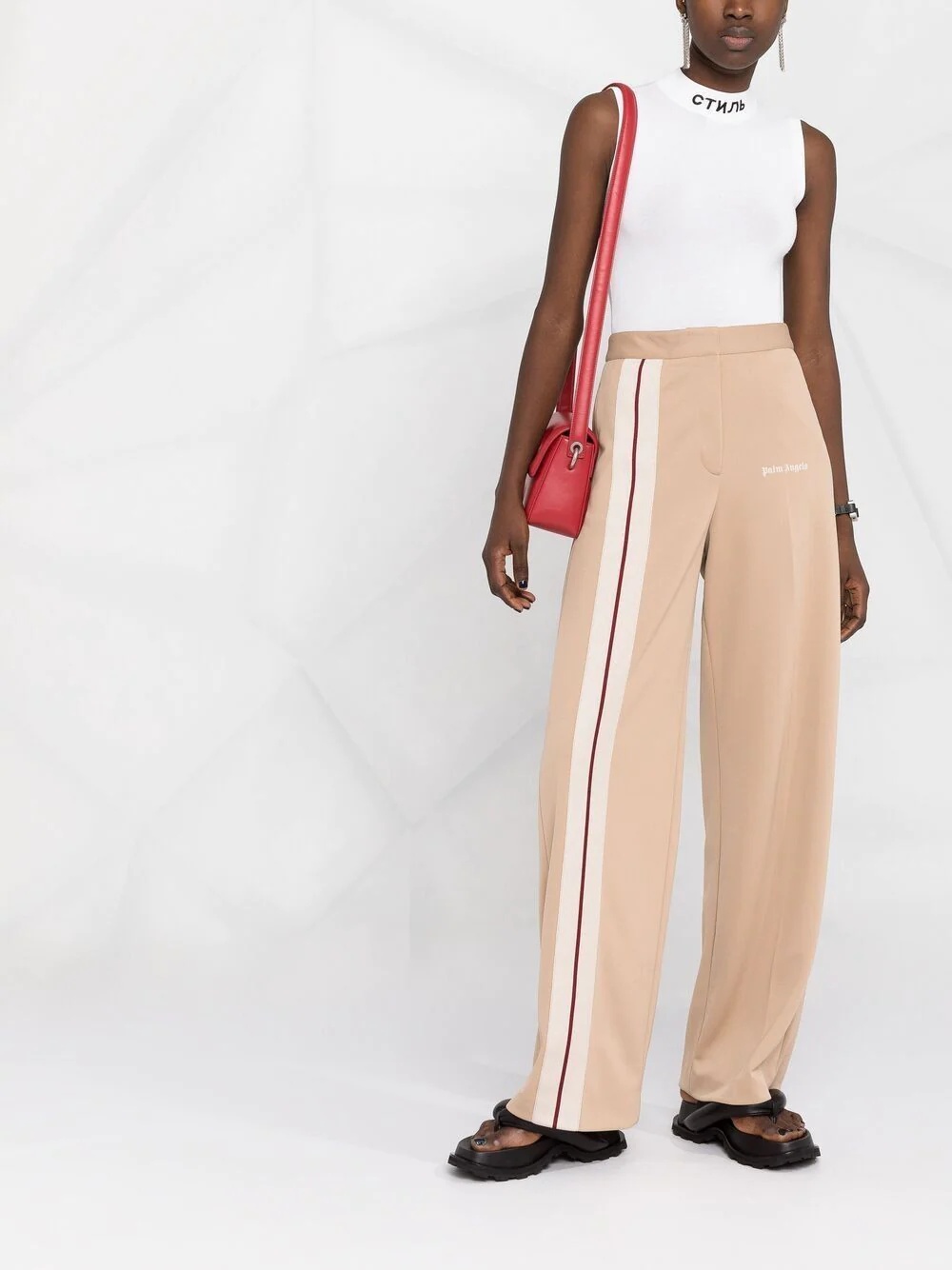 logo-print leg trousers - 2