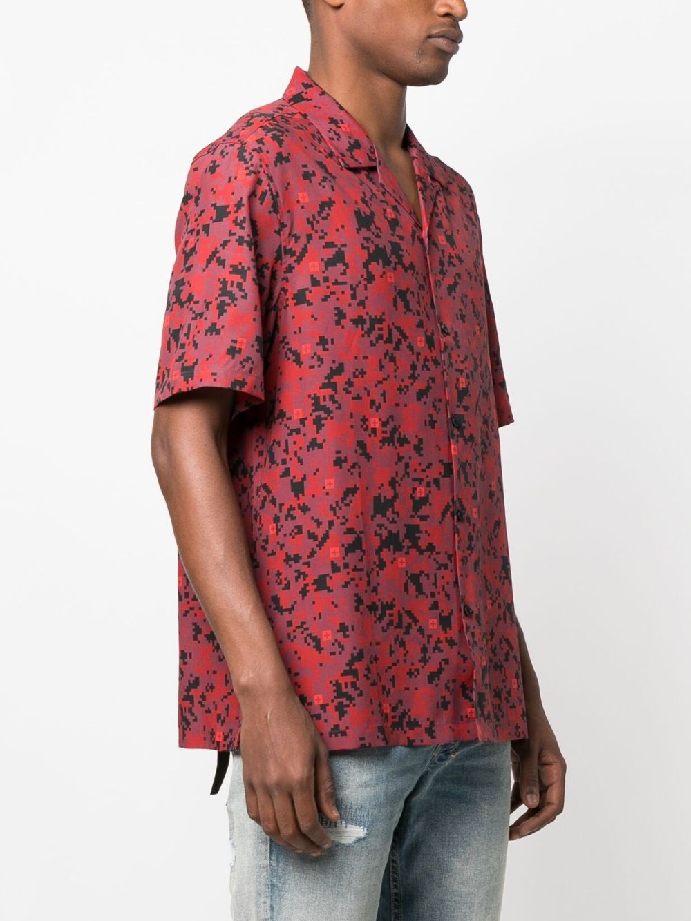 Cuban-collar pixelated-print shirt - 3
