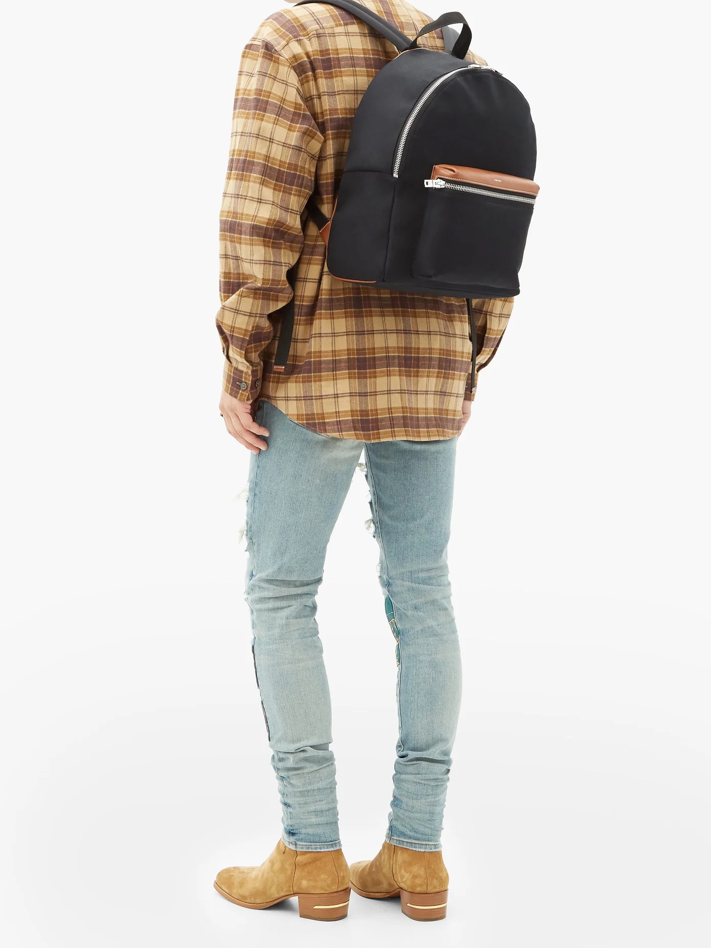 Leather-trimmed canvas backpack - 3