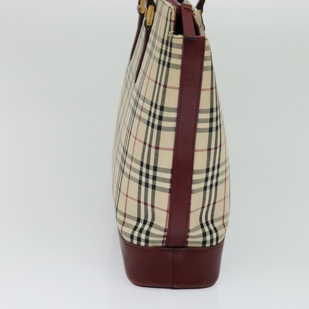 Burberry Nova Check Tote Bag Canvas Leather Beige Red Gold - 4