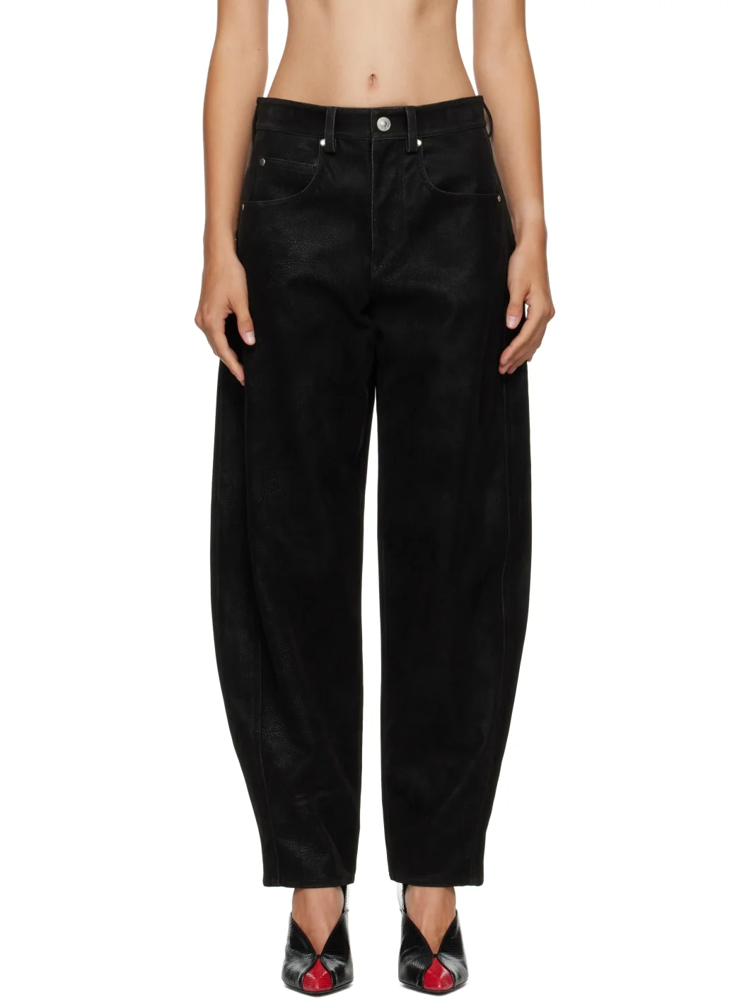 Black Belky Faux-Suede Pants - 1