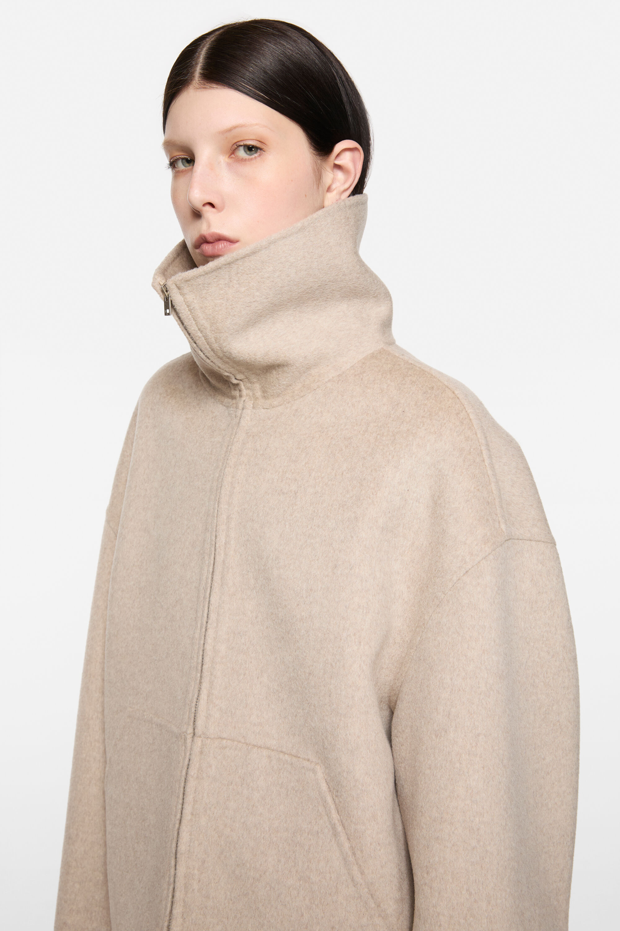 Wool zip jacket - Oatmeal melange - 4
