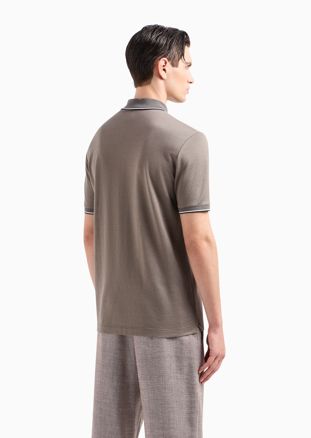 Short-sleeved polo shirt in silk, linen and cotton jersey - 3