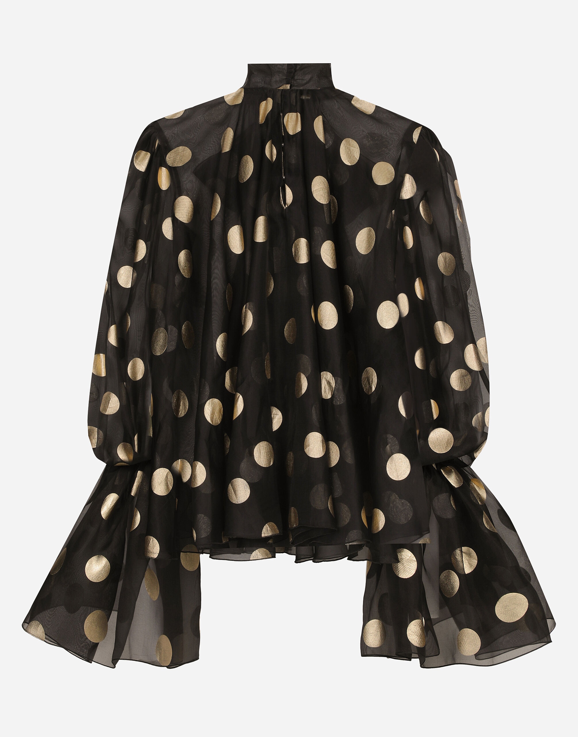 Silk organza jacquard blouse with polka-dot design and pussy-bow - 8